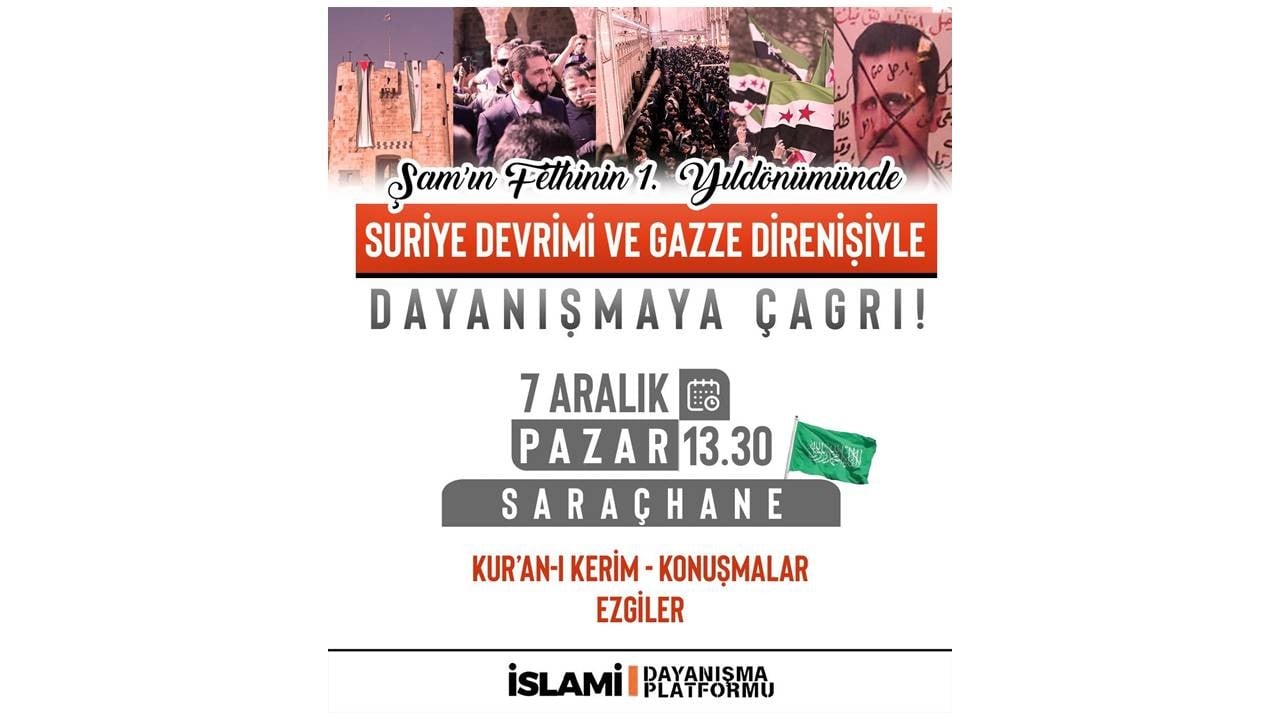 Suriye Devrimi ve Gazze Direnişi İçin Saraçhane’de Dayanışma Çağrısı