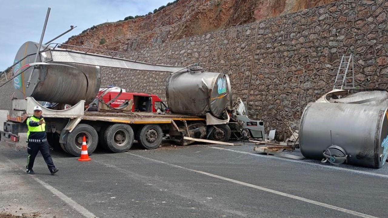 Süt tankeri drenaj duvarına ok gibi saplandı! 1 ölü