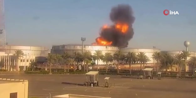 Suudi Arabistan'da petrol tesisine yapılan saldırının görüntüleri ortaya çıktı