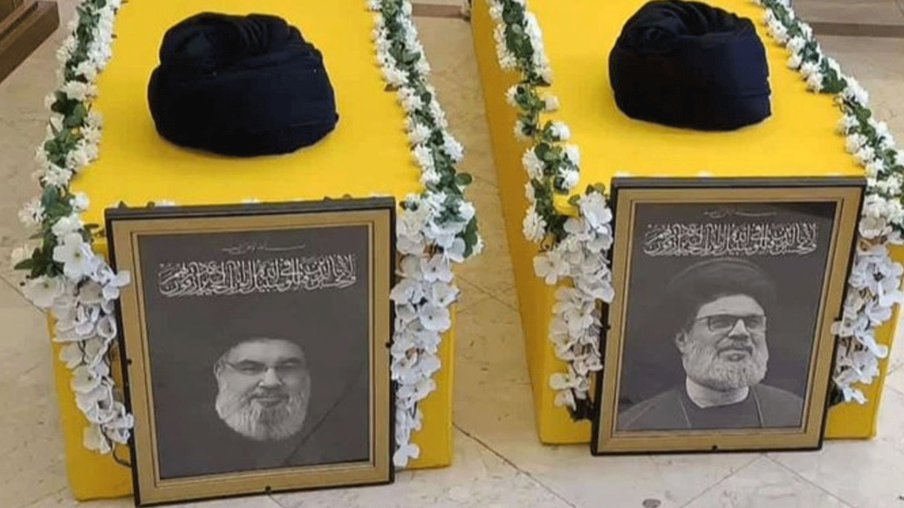 Tabutları ilk kez yayınlandı! Nasrallah için Beyrut'ta cenaze töreni