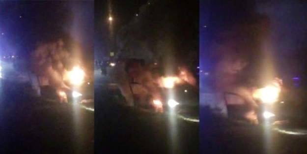 Takla atan araç alev aldı, sürücü son anda kurtuldu