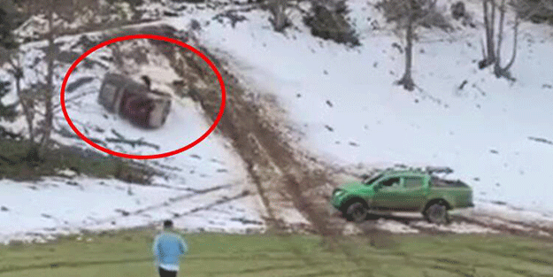 Takla atan off-road aracını görenler bölgeye koştu