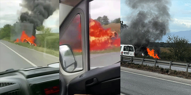 Takla atan otomobil alev topuna döndü