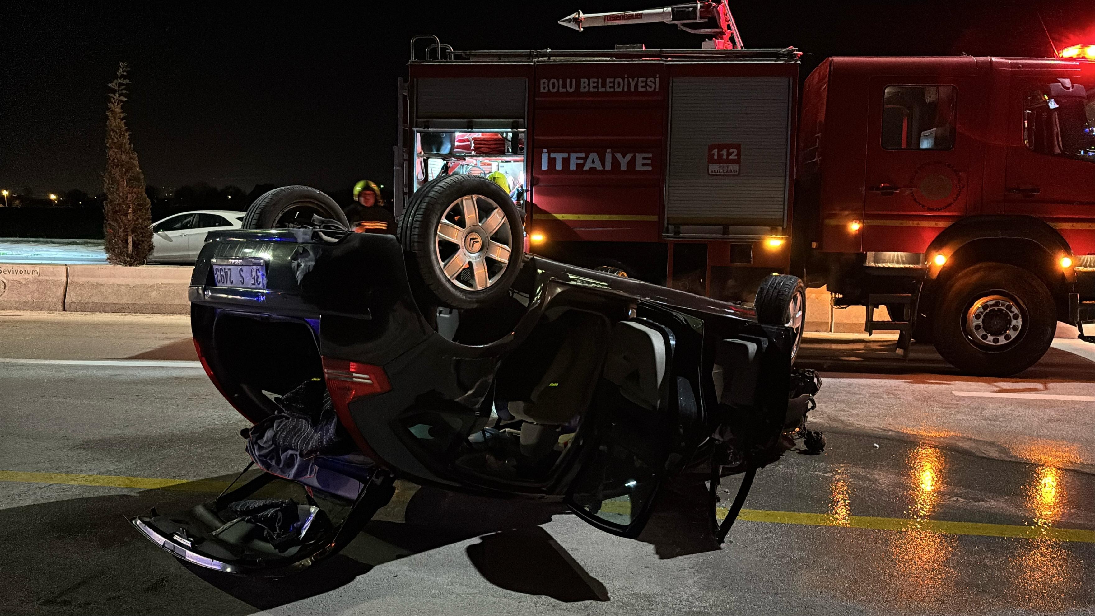 Takla atan otomobilde yangın paniği