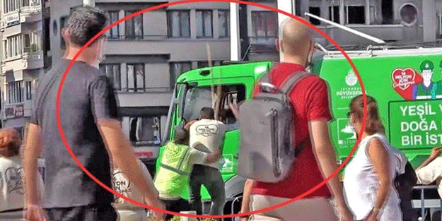 Taksim'de İBB çalışanları birbirine girdi