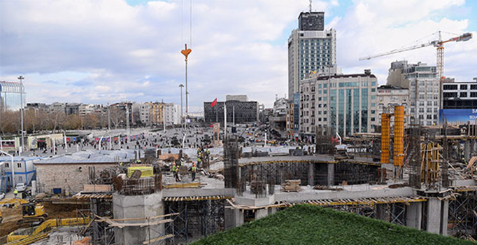 Taksim'e yapılan caminin ana taşıyıcıları tamamlandı