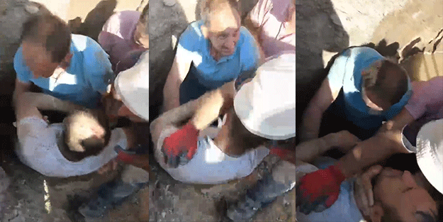Talihsiz işçi enkaz altında kaldı! Kurtuluş anı böyle görüntülendi