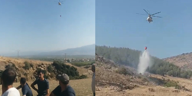 Tam isabet! Yangın söndüren pilota vatandaştan övgü