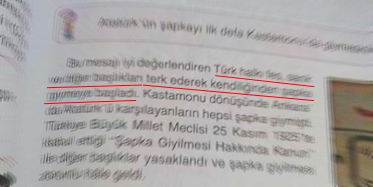 Tarih dersi kitaplarına göre şapkayı halk kendi isteğiyle giymiş!