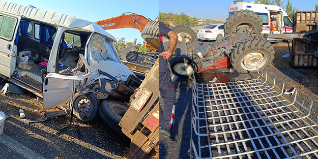 Tarım işçilerini taşıyan minibüs ile traktör çarpıştı! Çok sayıda yaralı var