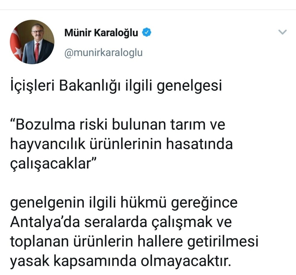 Tarım ve hayvancılık sektörü yasak dışı 