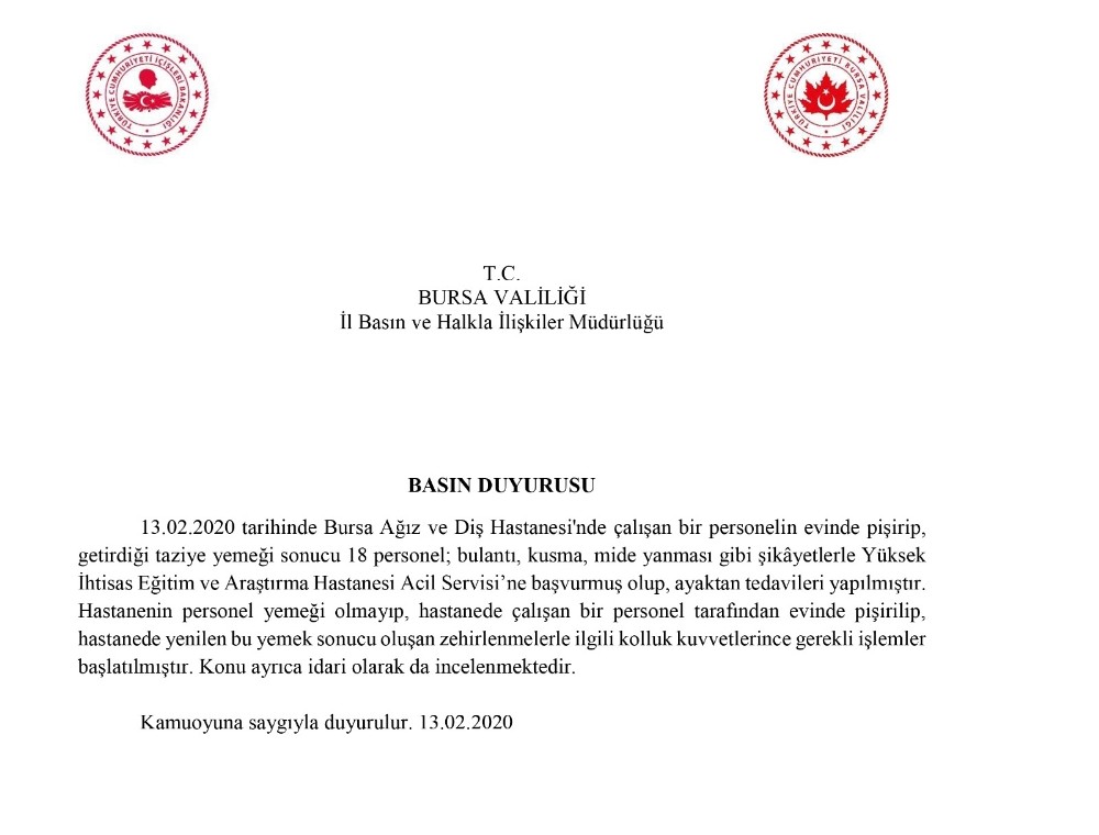 Taziye yemeği 18 sağlık çalışanını zehirledi 