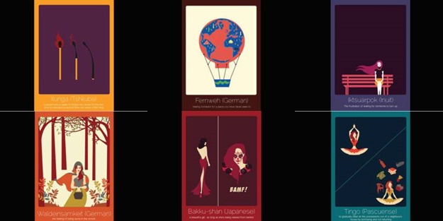 Tek kelimeyle ifade edilemeyen duyguları anlatan kelimeleri resmetti