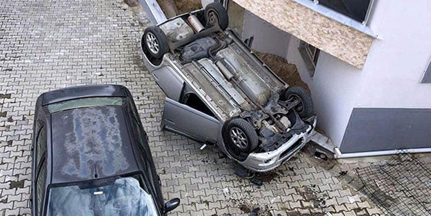 Tekirdağ'da site bahçesine düşen otomobilin içindeki iki kişi yaralandı