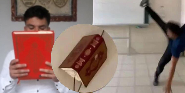 Tekmelediği Kur’an’ı şimdi öptü, özür diledi!