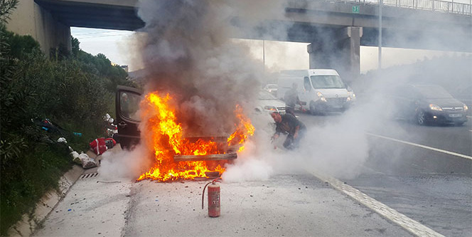 TEM otoyolunda araç cayır cayır yandı