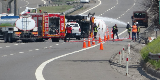 TEM otoyolunda LPG tankeri devrildi, yol trafiğe kapatıldı!
