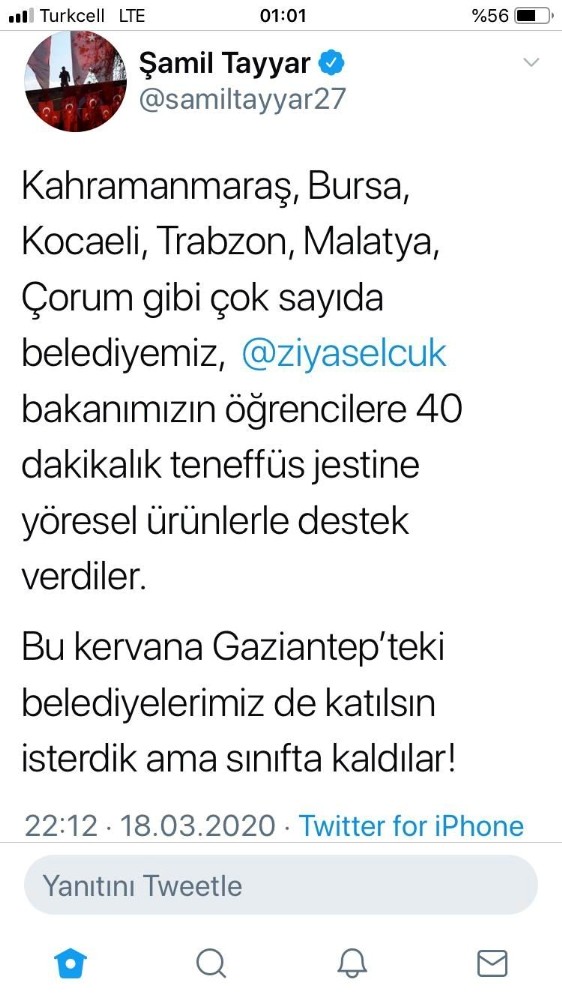 Teneffüs jestinde Gaziantep sınıfta kaldı 