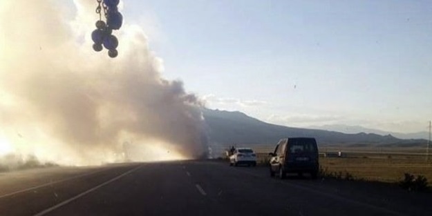 Teröristler askere ekmek götüren aracı yaktı!