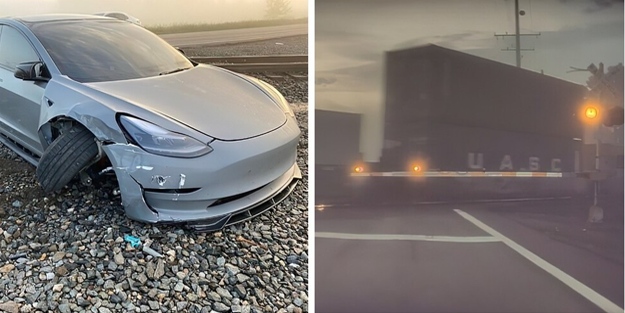 Tesla'nın otonom sürüş sistemi koca treni göremeyince sürücü...