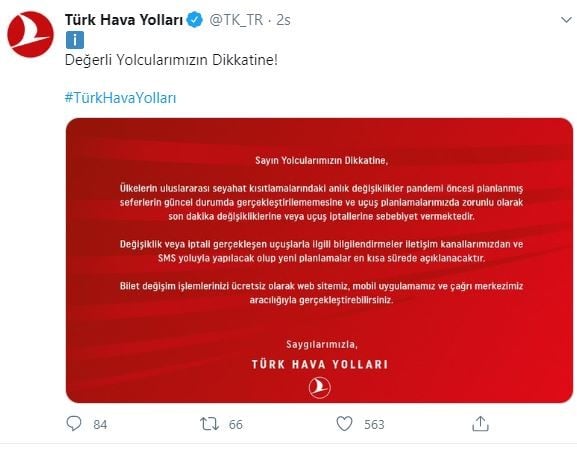 THY’den ‘bilet değişikliği’ duyurusu 