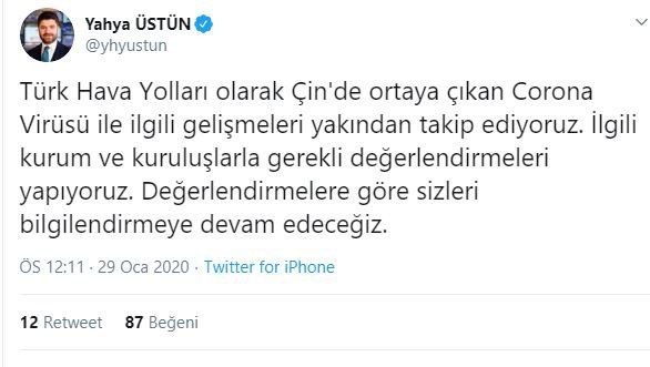THY’den Çin uçuşları hakkında açıklama 