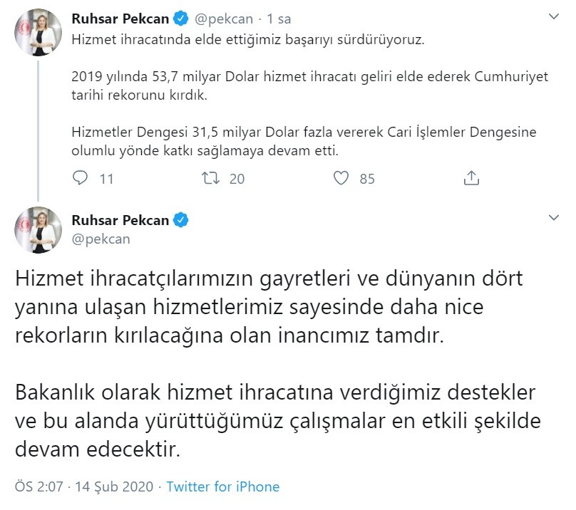 Ticaret Bakanı Pekcan: 