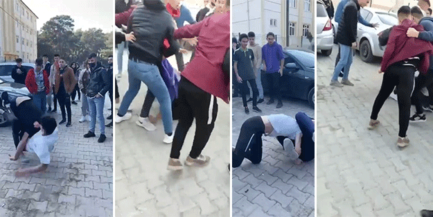 Tiyatro gibi kavga meydanı! Gençler dövüştü, arkadaşları izledi
