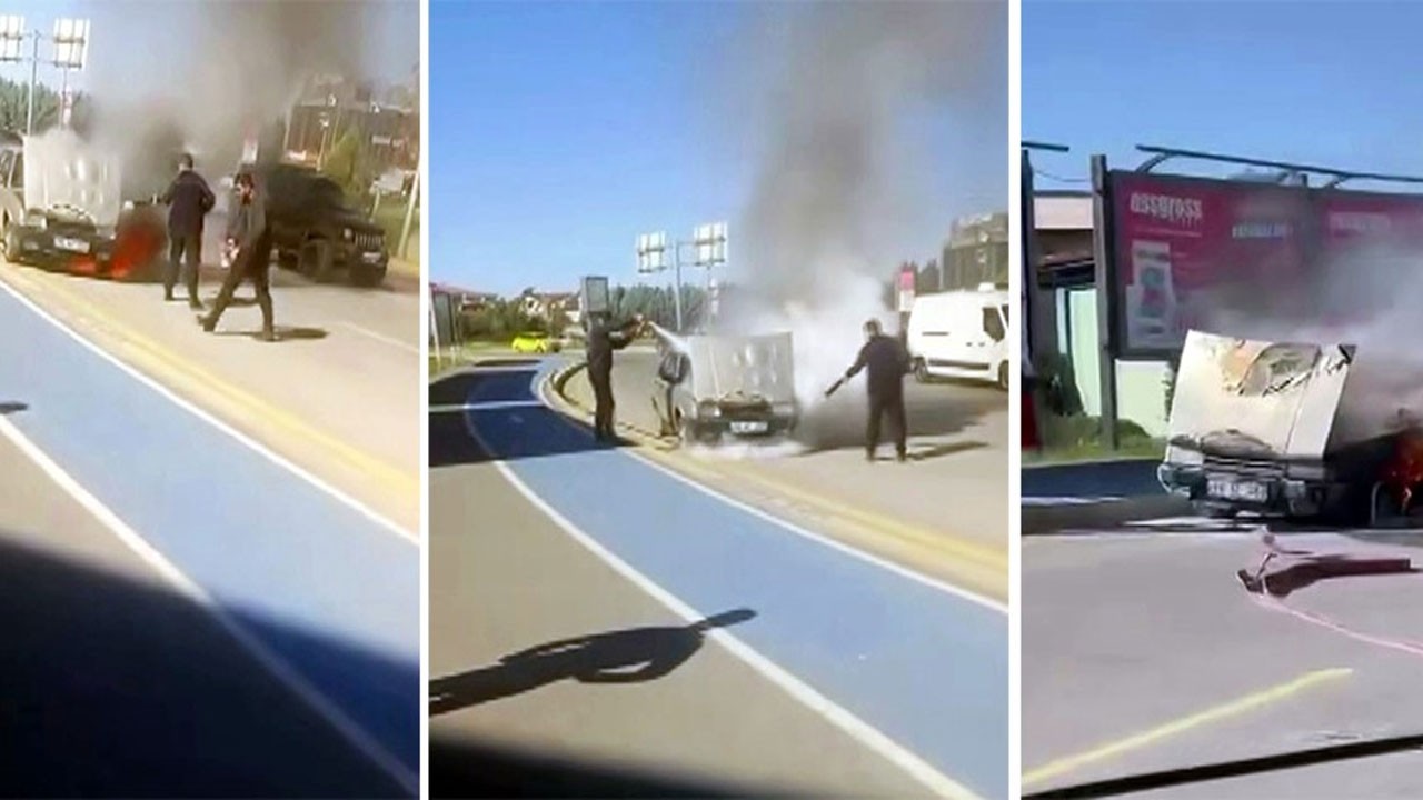 TOFAŞ marka araç alev topuna döndü! Korku dolu anlar kamerada