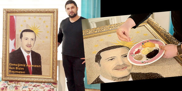 Tohumlarla Erdoğan’ın portresini yaptı