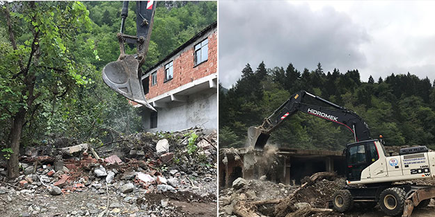 Trabzon'da 13 evin yıkımına başlandı