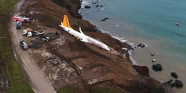 Trabzon'da pistten çıkarak deniz kenarında durabilen uçağın pilotları yargılanıyor