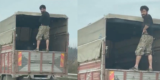 Trafikte yürekleri ağza getiren görüntü! Arka kapağın üzerine çıkıp...