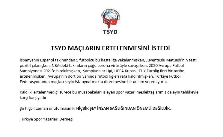 TSYD’den federasyona ’erteleme’ çağrısı! 