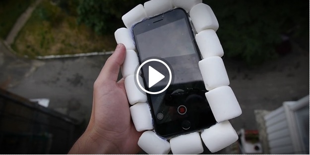 Tuhaf deney! Marshmallow kaplı iPhone'u 30 metreden aşağı attılar!
