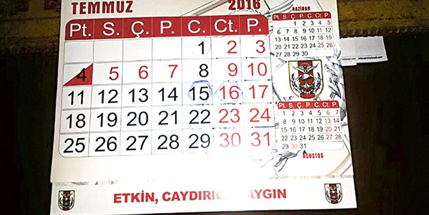 Tümgeneral darbe girişimi gününü takviminde işaretlemiş