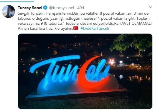 Tunceli’de Korona tedavisi gören 1 hasta kaldı 