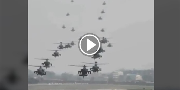 Türk ordusuna ait savaş helikopterlerinin toplu inişi böyle görüntülendi
