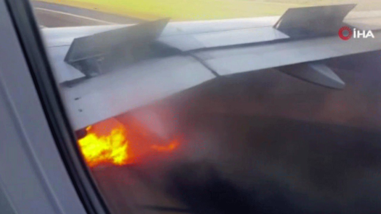 Uçağın motoru birden alev aldı! 104 yolcu acil tahliye edildi!