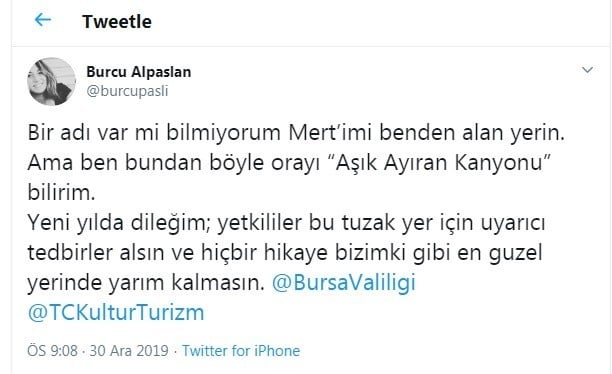 Uludağ’da hayatını kaybeden Mert’in eşinden yeni yılda duygusal paylaşım ve çağrı 