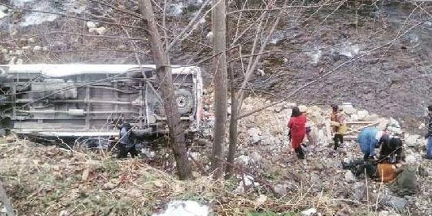 Öğrenci minibüsü uçuruma yuvarlandı!