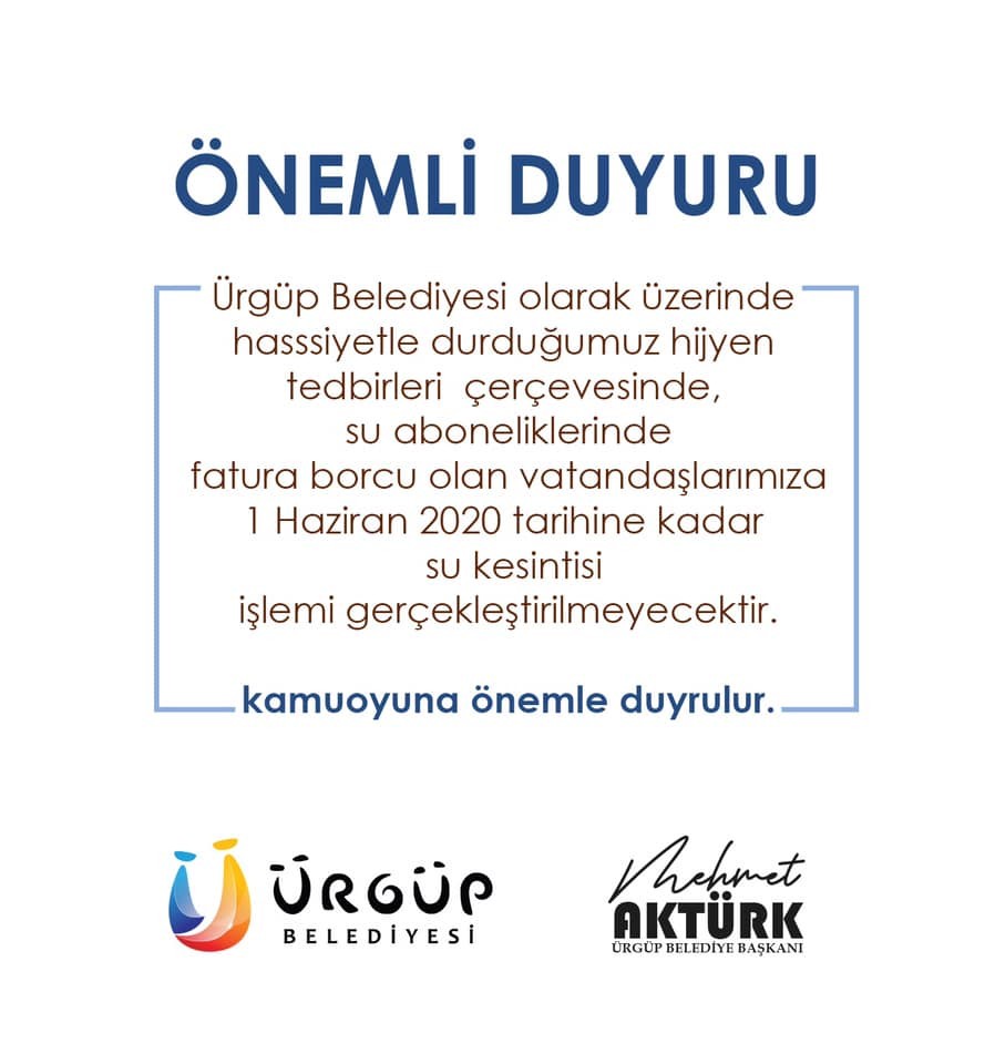 Ürgüp Belediyesi 1 Haziran’a kadar su kesintisi yapmayacak 