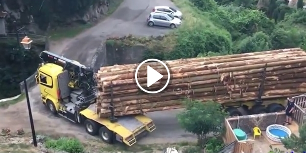 Usta TIR şoförünün dar yoldan inanılmaz dönüşü