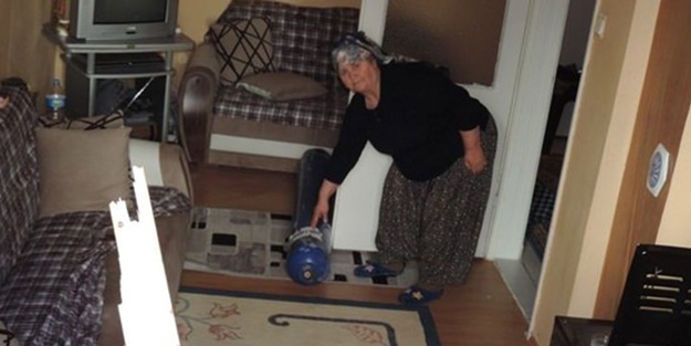 Evde başına 100 kiloluk oksijen tüpü düştü