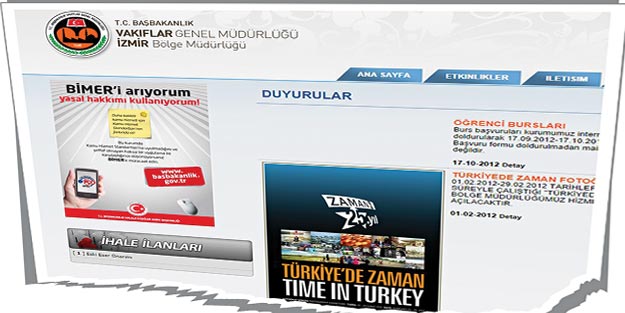 Vakıflar’ın sitesinde Zaman reklamı