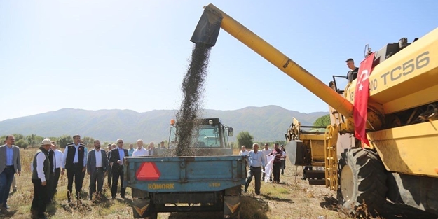 Vali Çelik, biçerdöverin direksiyonuna geçti