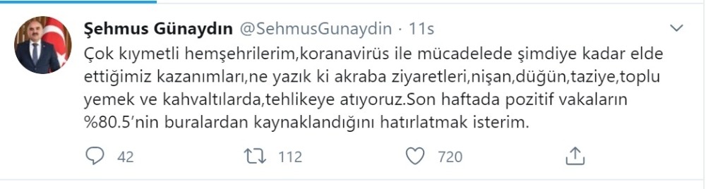 Vali Günaydın twitter’dan uyardı 