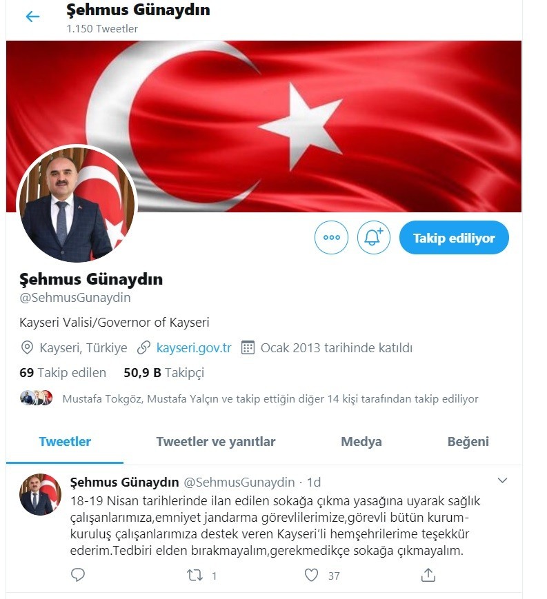 Vali Günaydın’dan sokağa çıkma kısıtlamasına uyanlara teşekkür 