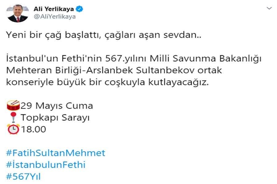 Vali Yerlikaya’dan İstanbul’un Fethi’nin 567. yılına ilişkin paylaşım 