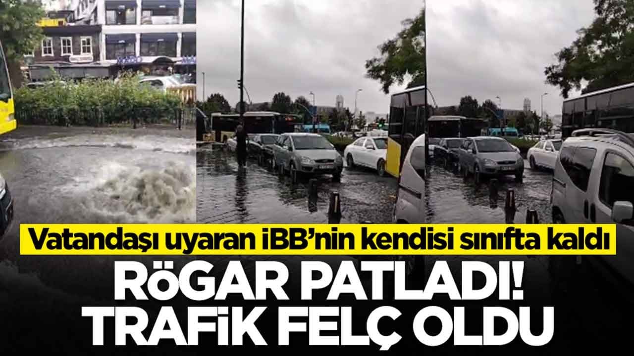 Vatandaşı uyaran İBB’nin kendisi sınıfta kaldı: Rögar patladı, trafik felç oldu